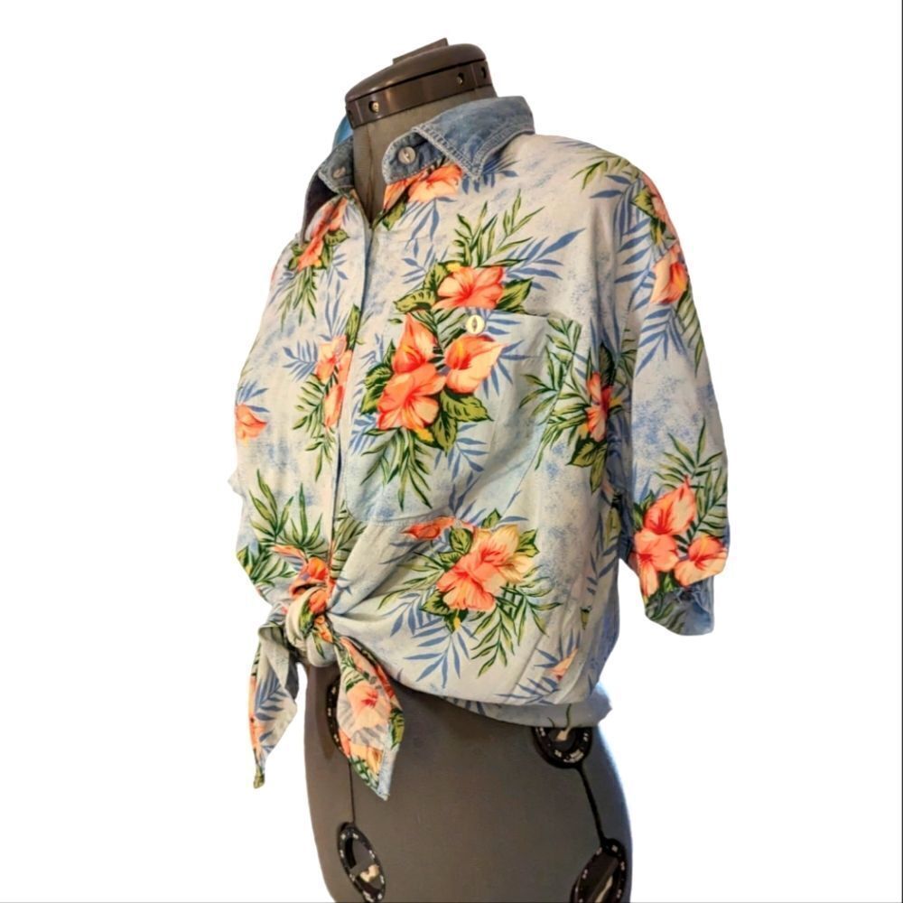 Vintage Erica Classics blue floral print top size medium